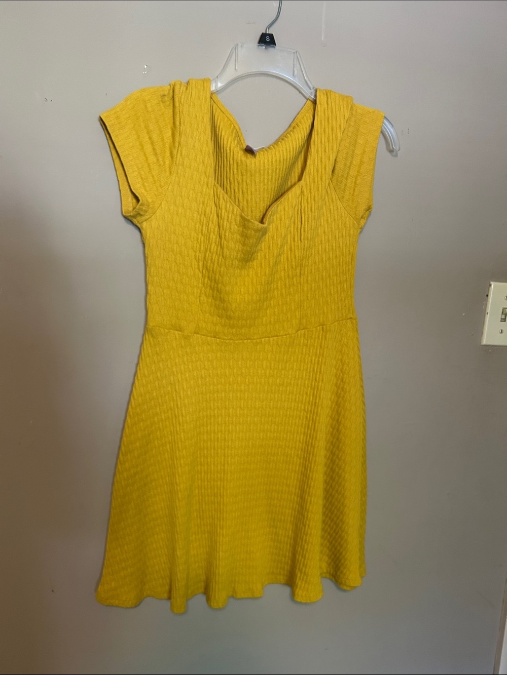 Alya Yellow Textured Fit & Flare Mini Dress